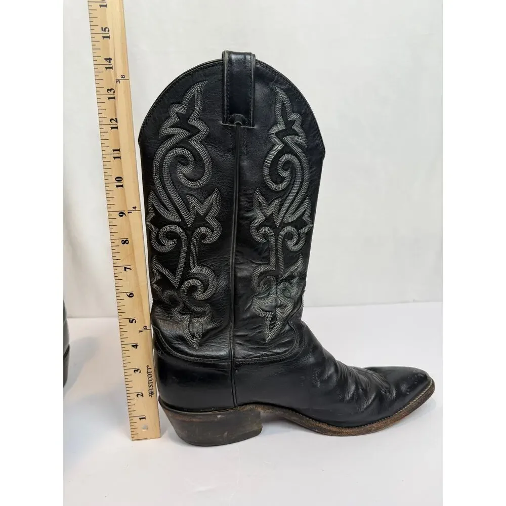 Justin 1408 Mens 9D Black Leather Cowboy Boots Western Pull-On USA Made - Picture 3 of 10
